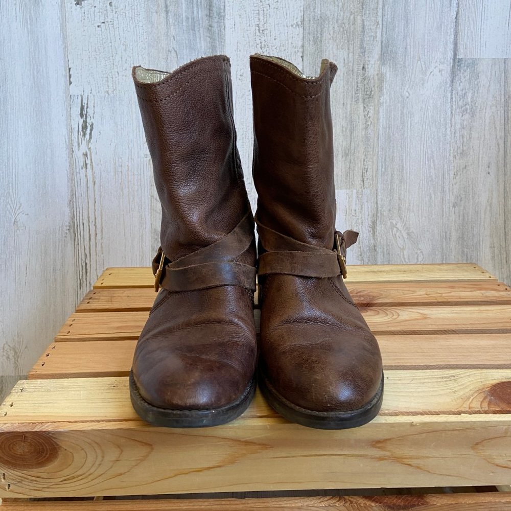 Ted Baker London Size 8 UK Size 6 Brown Leather Boots Buckle Mid Calf - Picture 2 of 10